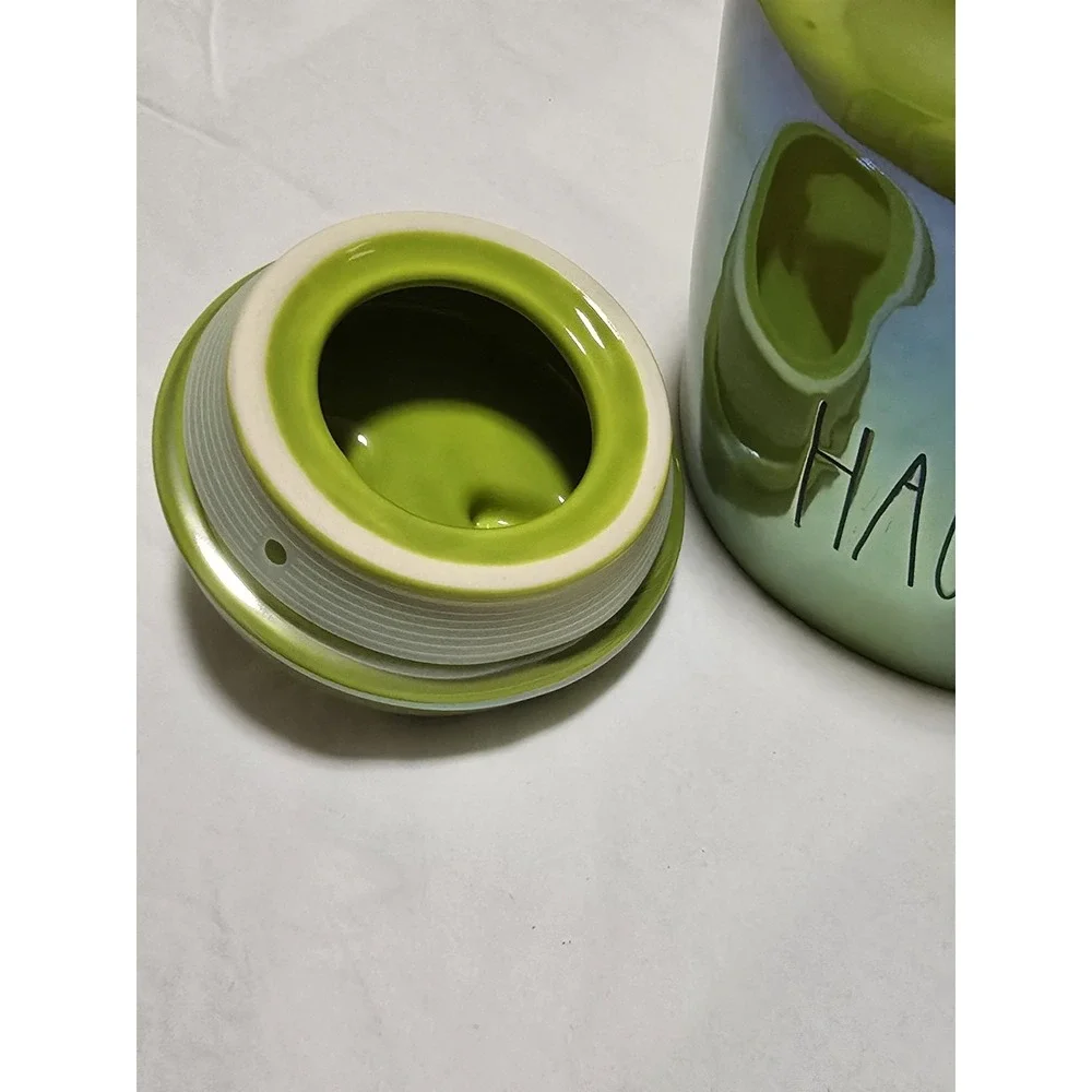 Rae Dunn Artisian Collection Lime Green Ceramic Happy Haunting Canister With Lid